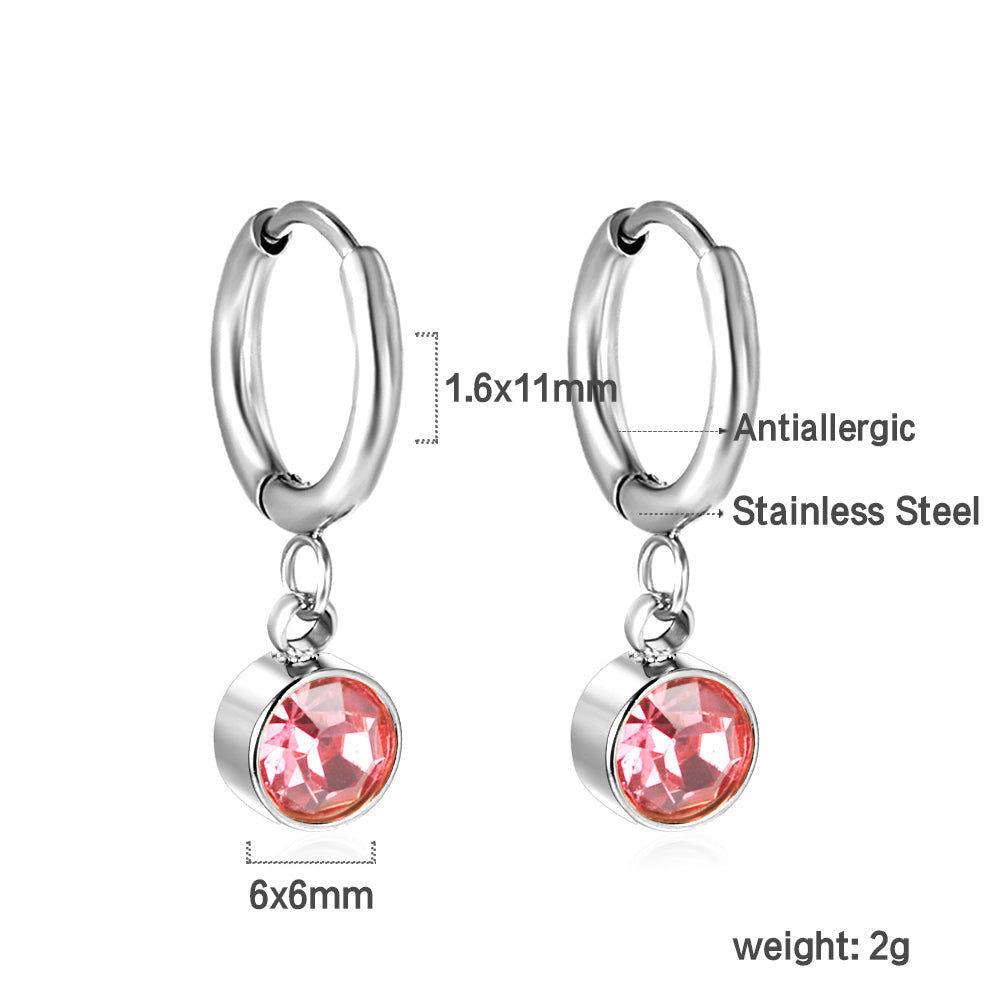 1.6x11mm circle with round rose red diamond stud earrings asonjewelry